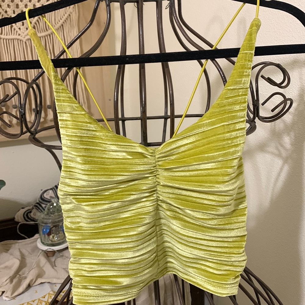 Lime Green Ruched Velvet Crop Top